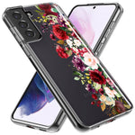 Samsung Galaxy S22 Ultra Red Summer Watercolor Floral Bouquets Ruby Flowers Hybrid Protective Phone Case Cover