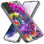 Samsung Galaxy S21 FE Vibrant Pink Purple Tie Dye Summer Leopard Swirl Rainbow Hybrid Protective Phone Case Cover