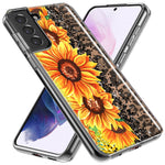 Samsung Galaxy S21 Yellow Summer Sunflowers Brown Leopard Honeycomb Hybrid Protective Phone Case Cover