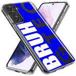Samsung Galaxy S21 FE Blue Clear Funny Text Quote Bruh GTFO Hybrid Protective Phone Case Cover
