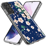 Samsung Galaxy S22 Ultra Kawaii Japanese Pink Cherry Blossom Navy Blue Hybrid Protective Phone Case Cover