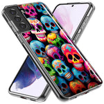 Samsung Galaxy S23 Halloween Spooky Colorful Day of the Dead Skulls Hybrid Protective Phone Case Cover