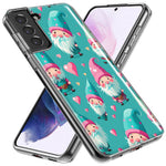 Samsung Galaxy S22 Ultra Turquoise Pink Hearts Gnomes Hybrid Protective Phone Case Cover