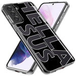 Samsung Galaxy S21 Ultra Black Clear Funny Text Quote Hella Sus Hybrid Protective Phone Case Cover