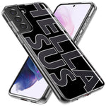 Samsung Galaxy S22 Ultra Black Clear Funny Text Quote Hella Sus Hybrid Protective Phone Case Cover