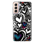 Samsung Galaxy S21 Plus Black White Hearts Love Graffiti Hybrid Protective Phone Case Cover