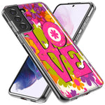 Samsung Galaxy S22 Ultra Pink Daisy Love Graffiti Painting Art Hybrid Protective Phone Case Cover