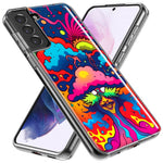 Samsung Galaxy S22 Ultra Neon Rainbow Psychedelic Trippy Hippie Bomb Star Dream Hybrid Protective Phone Case Cover