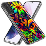 Samsung Galaxy S23 Ultra Neon Rainbow Psychedelic Trippy Hippie Daisy Flowers Hybrid Protective Phone Case Cover
