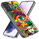 Samsung Galaxy S22 Ultra Neon Rainbow Psychedelic Trippy Hippie Multiple Eyes Hybrid Protective Phone Case Cover