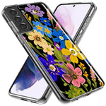 Samsung Galaxy S21 Ultra Blue Yellow Vintage Spring Wild Flowers Floral Hybrid Protective Phone Case Cover