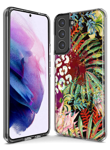 Samsung Galaxy Note 9 Leopard Tropical Flowers Vacation Dreams Hibiscus Floral Hybrid Protective Phone Case Cover