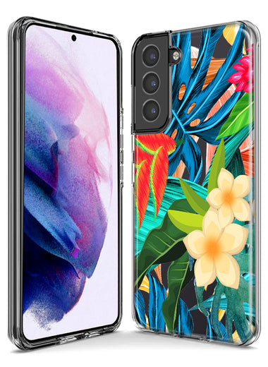 Samsung Galaxy S10e Blue Monstera Pothos Tropical Floral Summer Flowers Hybrid Protective Phone Case Cover