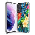 Samsung Galaxy S21 FE Blue Monstera Pothos Tropical Floral Summer Flowers Hybrid Protective Phone Case Cover