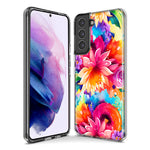Samsung Galaxy S9 Plus Watercolor Paint Summer Rainbow Flowers Bouquet Bloom Floral Hybrid Protective Phone Case Cover
