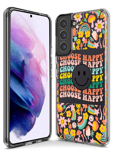 Samsung Galaxy S21 FE Choose Happy Smiley Face Retro Vintage Groovy 70s Style Hybrid Protective Phone Case Cover