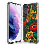 Samsung Galaxy S21 Ultra Colorful Red Orange Folk Style Floral Vibrant Spring Flowers Hybrid Protective Phone Case Cover