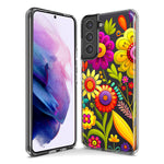 Samsung Galaxy S10 Colorful Yellow Pink Folk Style Floral Vibrant Spring Flowers Hybrid Protective Phone Case Cover