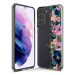 Samsung Galaxy Note 20 Ultra Navy Blue Summer Watercolor Floral Classic Purple Flowers Hybrid Protective Phone Case Cover