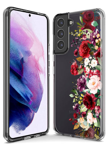 Samsung Galaxy S21 Red Summer Watercolor Floral Bouquets Ruby Flowers Hybrid Protective Phone Case Cover