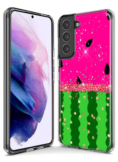 Samsung Galaxy S22 Ultra Summer Watermelon Sugar Vacation Tropical Fruit Pink Green Hybrid Protective Phone Case Cover