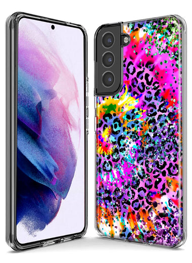 Samsung Galaxy S21 FE Vibrant Pink Purple Tie Dye Summer Leopard Swirl Rainbow Hybrid Protective Phone Case Cover