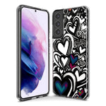 Samsung Galaxy S20 Plus Black White Hearts Love Graffiti Hybrid Protective Phone Case Cover