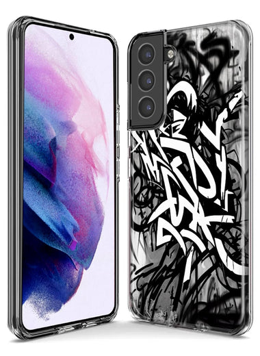 Samsung Galaxy S22 Ultra Black White Urban Graffiti Hybrid Protective Phone Case Cover