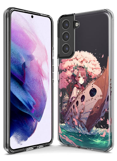 Samsung Galaxy Note 9 Kawaii Manga Pink Cherry Blossom Japanese Girl Boat Hybrid Protective Phone Case Cover