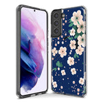 Samsung Galaxy S23 Ultra Kawaii Japanese Pink Cherry Blossom Navy Blue Hybrid Protective Phone Case Cover