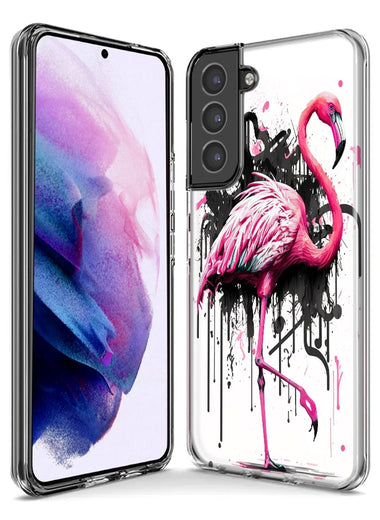 Samsung Galaxy S21 Ultra Pink Flamingo Painting Graffiti Hybrid Protective Phone Case Cover