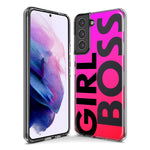 Samsung Galaxy S22 Ultra Pink Clear Funny Text Quote Girl Boss Hybrid Protective Phone Case Cover