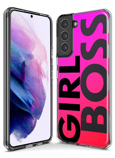 Samsung Galaxy Note 9 Pink Clear Funny Text Quote Girl Boss Hybrid Protective Phone Case Cover