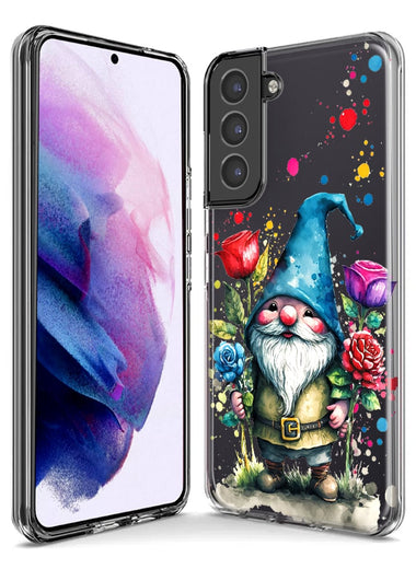 Samsung Galaxy S21 FE Gnome Red Purple Blue Roses Garden Hybrid Protective Phone Case Cover