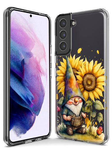Samsung Galaxy Note 9 Cute Gnome Sunflowers Clear Hybrid Protective Phone Case Cover
