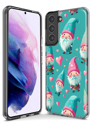 Samsung Galaxy S9 Turquoise Pink Hearts Gnomes Hybrid Protective Phone Case Cover