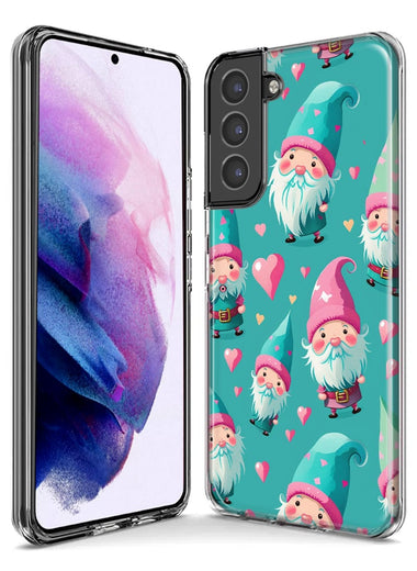Samsung Galaxy Note 9 Turquoise Pink Hearts Gnomes Hybrid Protective Phone Case Cover