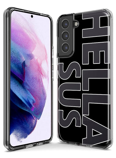 Samsung Galaxy Note 9 Black Clear Funny Text Quote Hella Sus Hybrid Protective Phone Case Cover