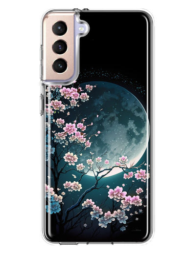 Samsung Galaxy S21 Kawaii Manga Pink Cherry Blossom Full Moon Hybrid Protective Phone Case Cover