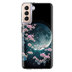 Samsung Galaxy S21 FE Kawaii Manga Pink Cherry Blossom Full Moon Hybrid Protective Phone Case Cover