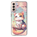 Samsung Galaxy S21 FE Kawaii Manga Pink Cherry Blossom Cute Cat Hybrid Protective Phone Case Cover