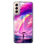 Samsung Galaxy S21 Plus Kawaii Manga Pink Cherry Blossom Japanese Rainbow Girl Hybrid Protective Phone Case Cover