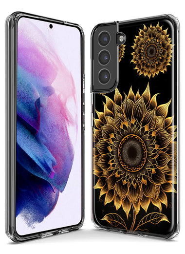 Samsung Galaxy S21 Plus Mandala Geometry Abstract Sunflowers Pattern Hybrid Protective Phone Case Cover