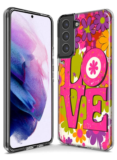Samsung Galaxy S21 Ultra Pink Daisy Love Graffiti Painting Art Hybrid Protective Phone Case Cover