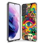 Samsung Galaxy S22 Ultra Neon Rainbow Psychedelic Trippy Hippie Multiple Eyes Hybrid Protective Phone Case Cover
