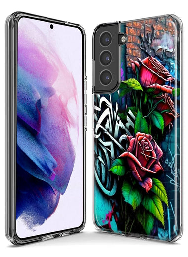 Samsung Galaxy S22 Ultra Red Roses Graffiti Painting Art Hybrid Protective Phone Case Cover