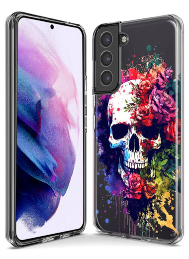 Samsung Galaxy S23 Ultra Fantasy Skull Red Purple Roses Hybrid Protective Phone Case Cover