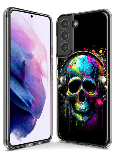 Samsung Galaxy S22 Ultra Fantasy Skull Headphone Colorful Pop Art Hybrid Protective Phone Case Cover