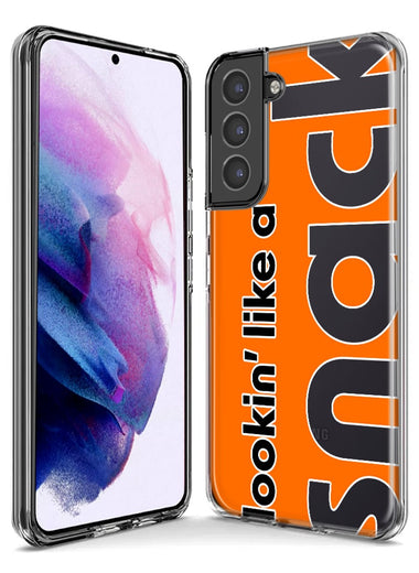 Samsung Galaxy S23 Ultra Orange Clear Funny Text Quote Snack Hybrid Protective Phone Case Cover