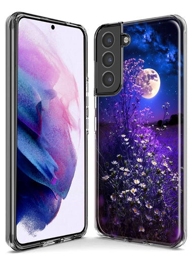 Samsung Galaxy S9 Spring Moon Night Lavender Flowers Floral Hybrid Protective Phone Case Cover